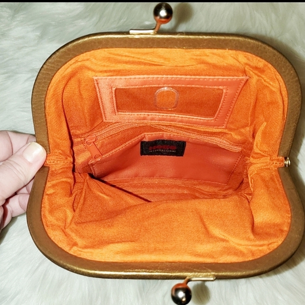 HOBO Int'l RARE LG Kisslock Bronze Pebbled Leather Wristlet/Clutch - Picture 3 of 5